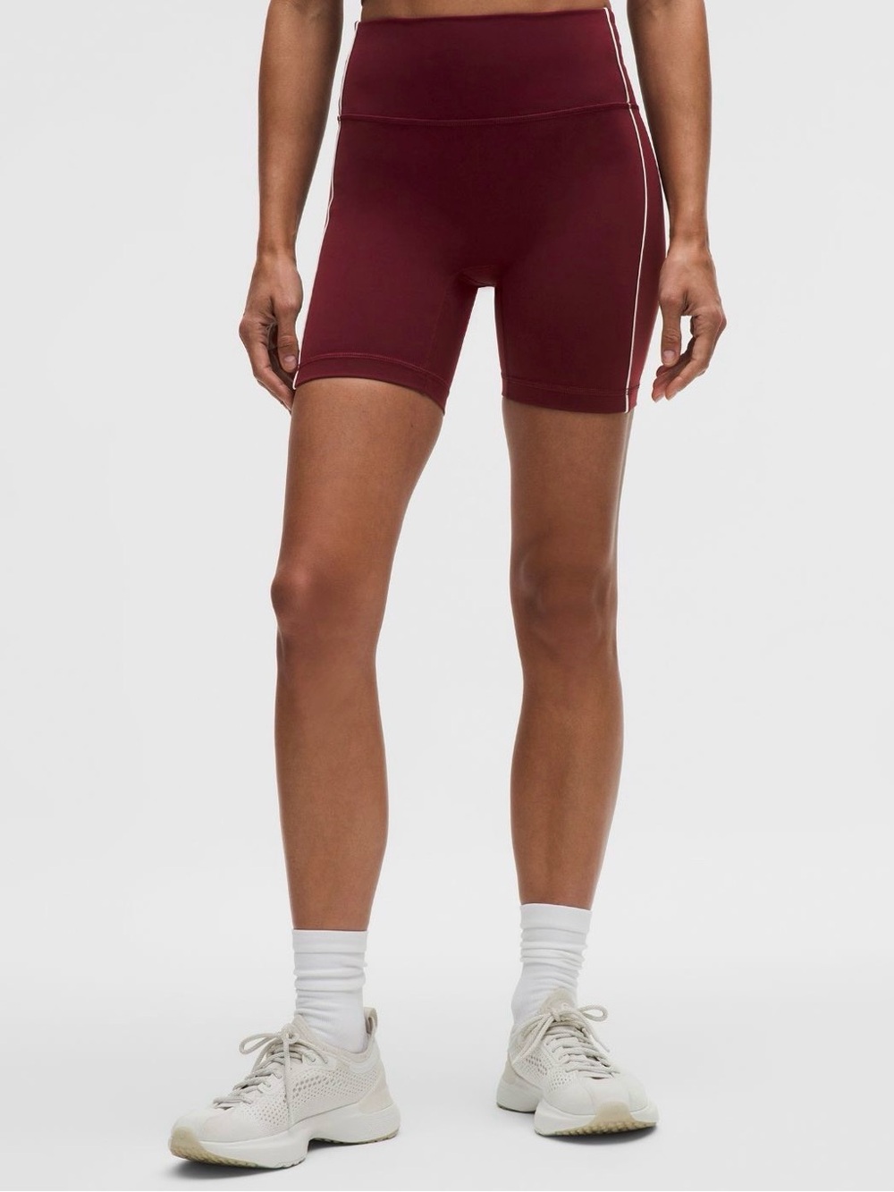 NWT Lululemon Wunder Train No-Line Piped High Rise Short 6" Burgndy Bay/Lt Ivory